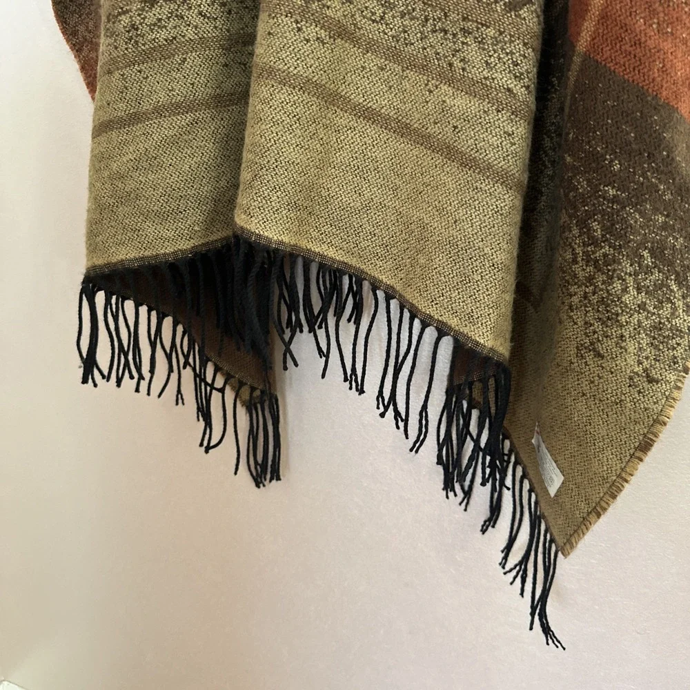 Women's Brown Plaid Winter Shawl‎ Poncho One Size Made In France